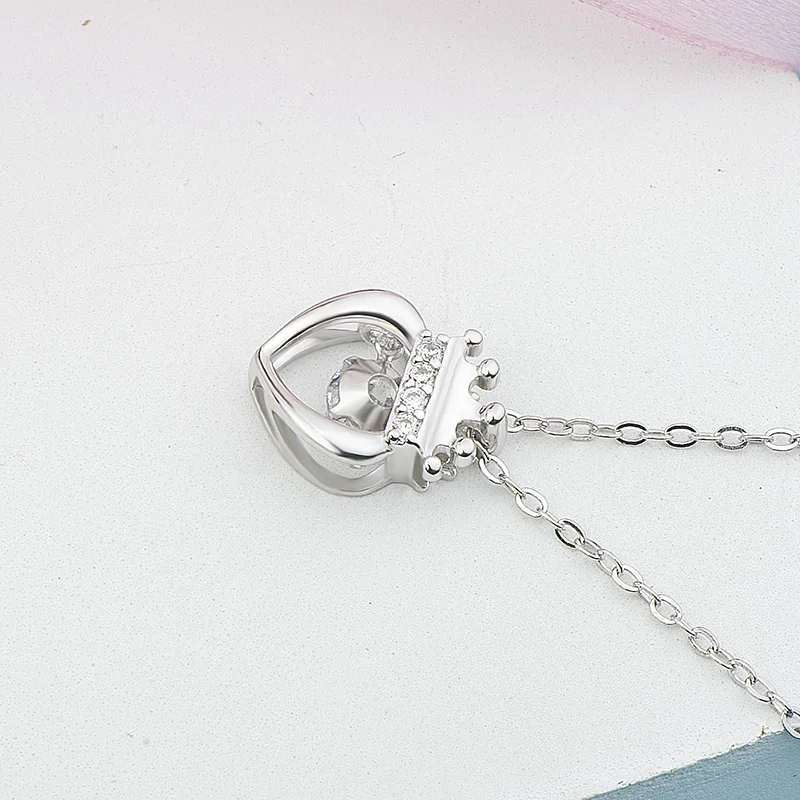 Стерлинговое серебро ожерелье сердце Корона Девушка подарок подвесные женские украшения граненый фианит кулон 925 с коробкой ключицы цепи