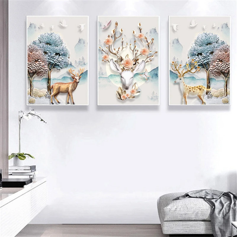Full diamond embroidery triptych Animal Elk Pattern 5D diy Diamond Painting Cross Stitch Diamond Mosaic sales Rhinestones decor 