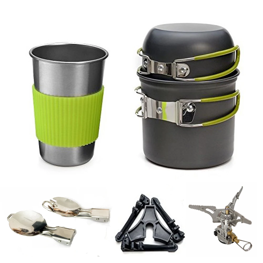 

Outdoor Aluminum Pots Pans Bowls with foldable handle Camping cookware set Hiking Picnic Cooking Set non-stick Cookware stove