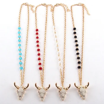 

Moodpc Fashion Bohemian Jewelry Crystal and Chain Mini Horn Pendant Necklaces Women Ethnic Necklace