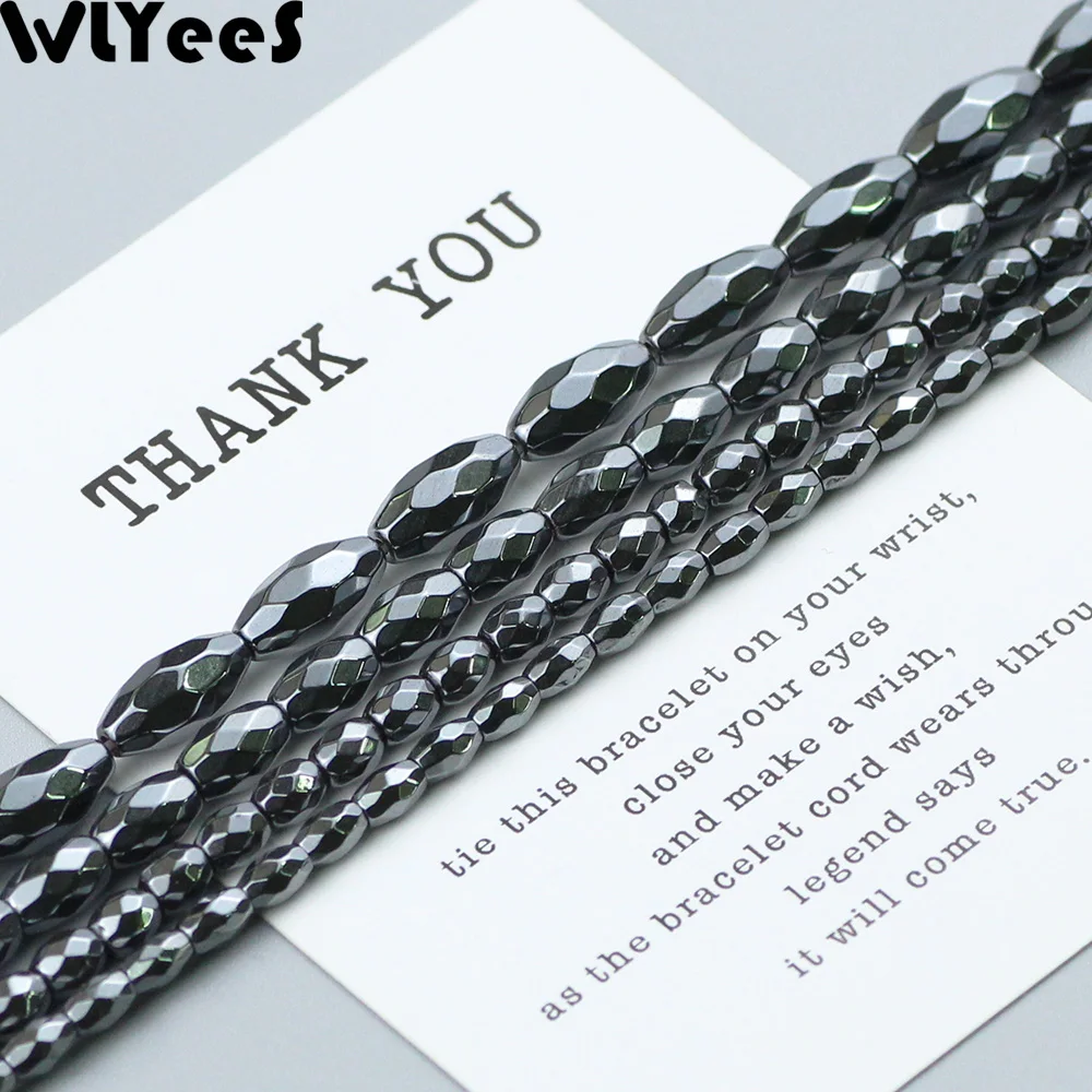 Граненые овальные гематитовые бусины WLYeeS из черного натурального камня в форме
