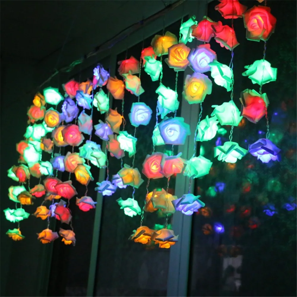 

3.5M LED Curtain String Rose LED String Lighting 96 leds Valentine' Day Flower Party Wedding Christmas Fairy Decor