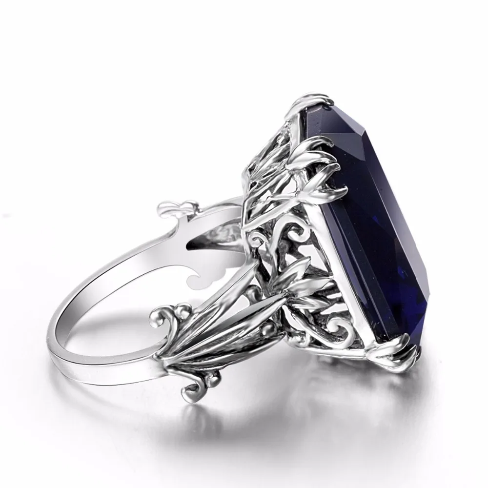 Настоящее 925 пробы, серебряное кольцо для женщин, винтажное ювелирное изделие, модный квадратный сапфировый камень, Anel Bijoux Bague, свадебные аксессуары