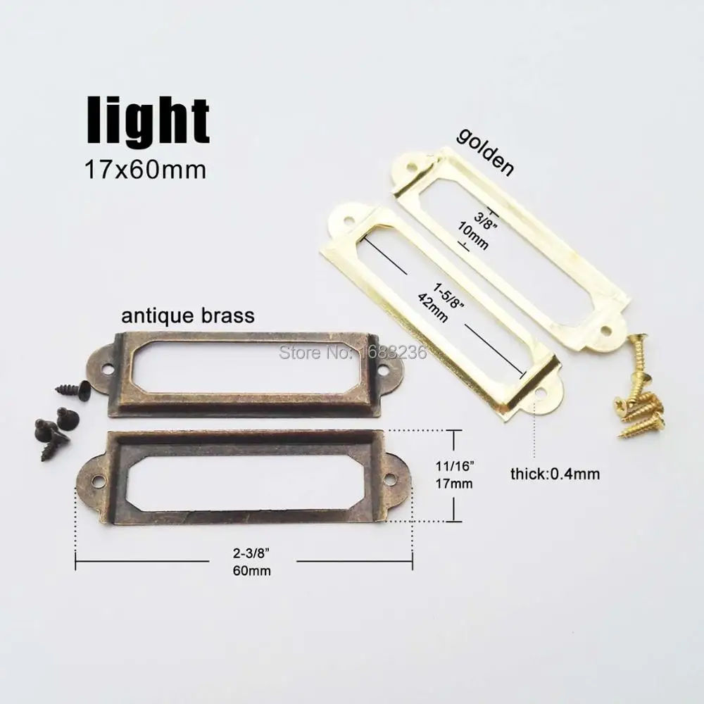2/6Pcs Mini Logam Besar Tempat Label Tarik Bingkai Pegangan File Nama Pemegang Kartu untuk Mebel Lemari Laci box 4 Ukuran 2 Warna