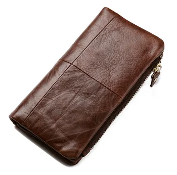 

First layer leather wallet men's multi-function zipper phone coin pocket leather long wallet