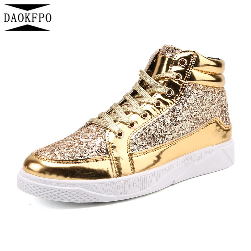 

DAOKFPO 2018 PU Leather Gold Silver Black Women Casual Shoes Spring Autumn Comfort Ladies Sneakers Lace Up Women Shoes 39-45