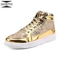 DAOKFPO 2018 PU Leather Gold Silver Black Women Casual Shoes Spring Autumn Comfort Ladies Sneakers Lace Up Women Shoes 39-45