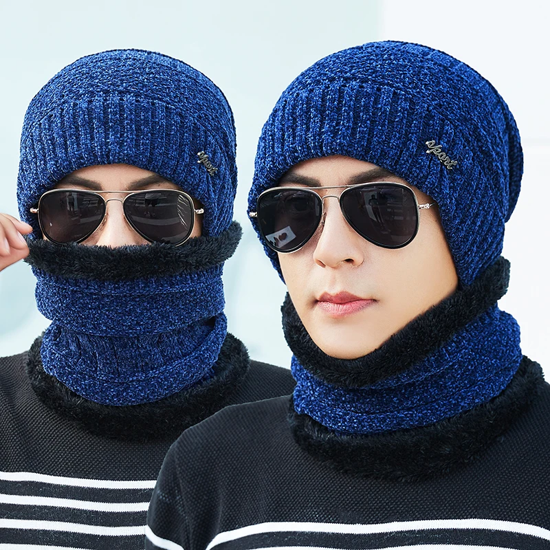 Winter Beanies Men Scarf Knitted Hats Caps Mask Bonnet Warm Baggy Winter Hats for Men Women