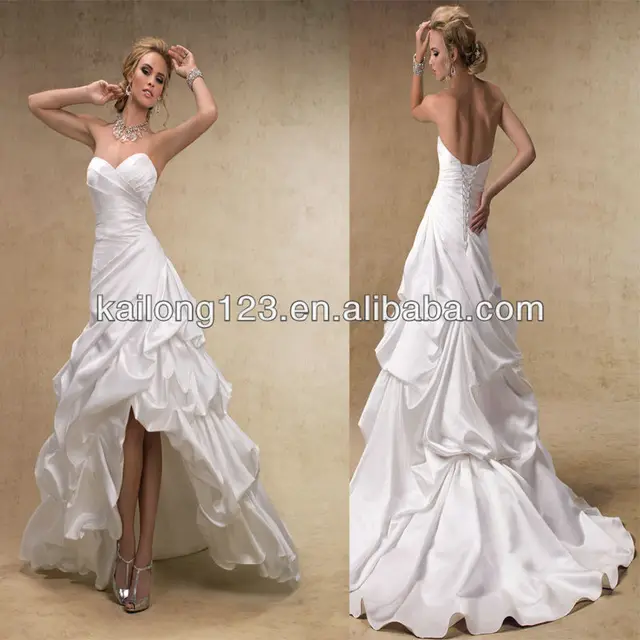 Stunning Sweetheart A line Corset Lace Up Back Pick Up Skirt Satin High Low Wedding Dress-in