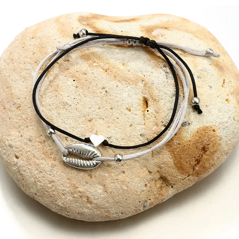 

Boho Heart Shell Conch Anklet Set Bracelet on Leg Enkelbandje Silver Beads Foot Chain Rope Anklets For Women Ankle Beach Jewelry