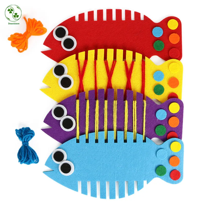 4Pcs/Set Wiring Fish Creative Child Felt Puzzle Teaching Toys Cultivating The Coordination Ability Of the Hand Eye DIY Package