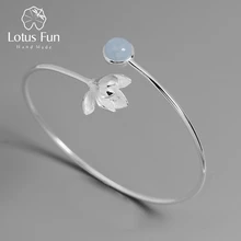 Lotus Fun реальные 925 пробы серебро природный драгоценный Аквамарин ювелирных украшений ручной работы цветок магнолии браслет для Для женщин Bijoux