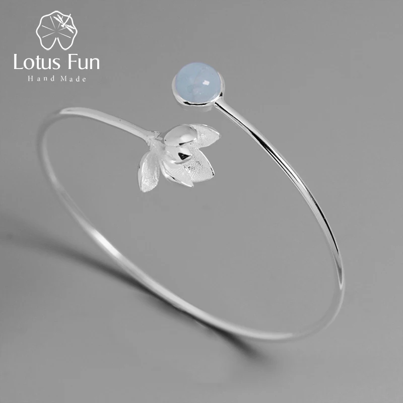 Lotus Fun реальные 925 пробы серебро природный драгоценный Аквамарин ювелирных