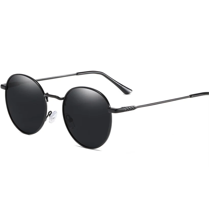 YOOSKE поляризованные солнцезащитные очки мужские маленькие круглые солнцезащитные очки для женщин винтажные черные очки мужские классические очки для вождения UV400 - Цвет линз: Черный