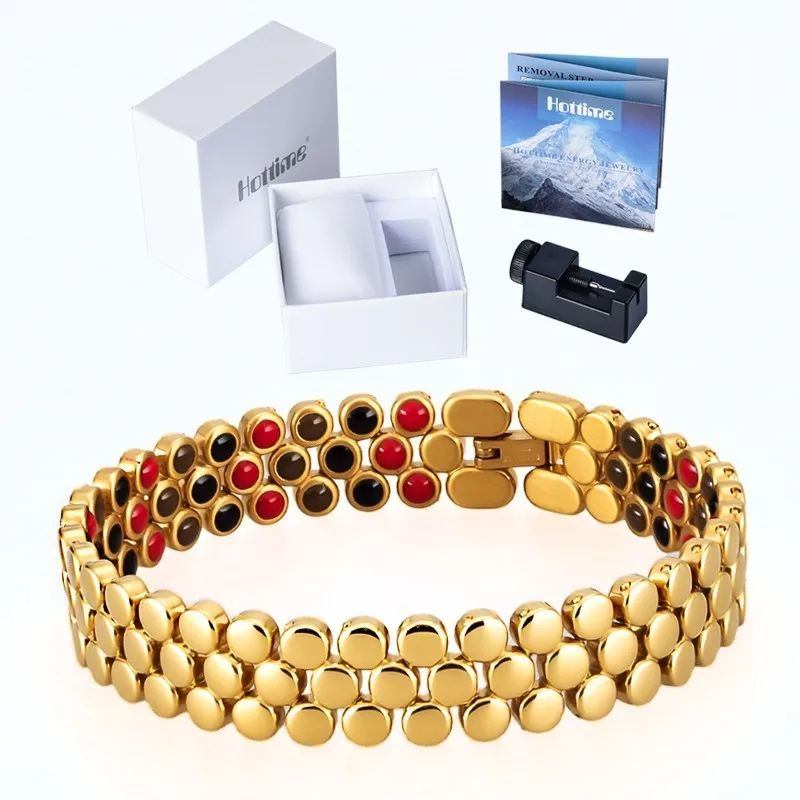 Hottime терапия магнитные браслеты для женщин и мужчин золото нержавеющая сталь мощность камни звено цепи унисекс браслеты - Окраска металла: 10317  Set  C1
