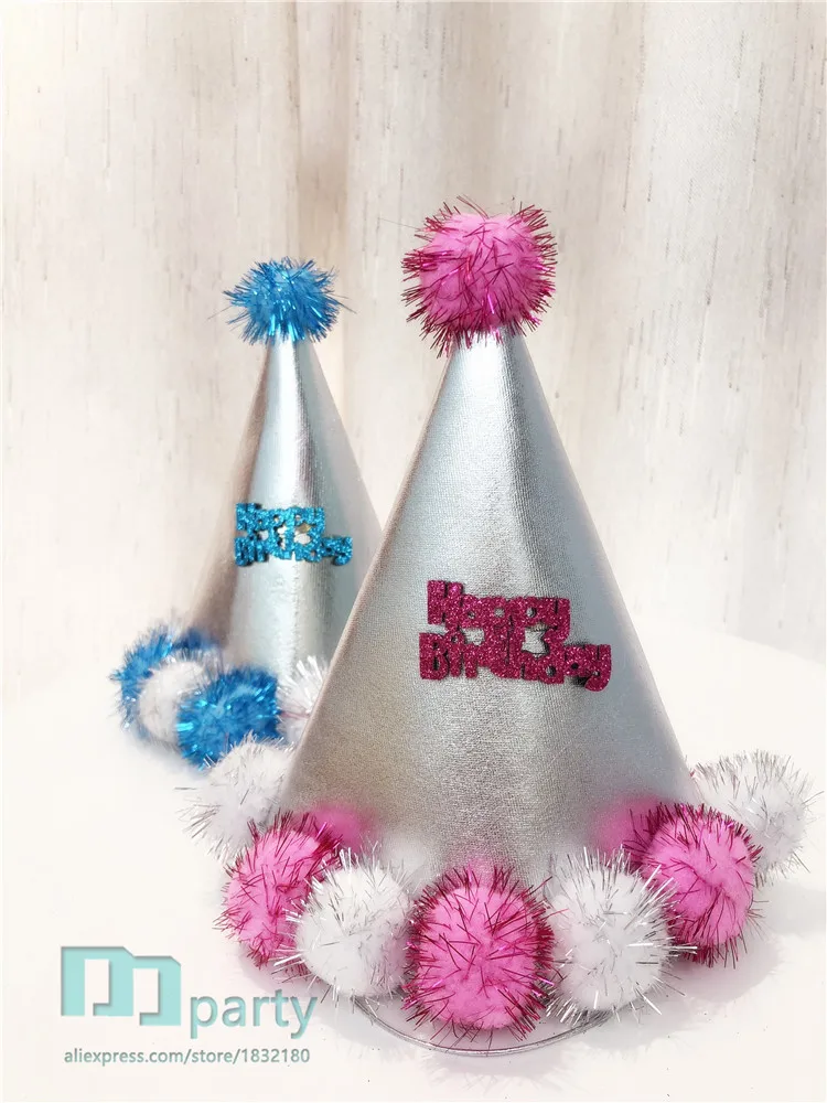 

Pompom Birthday Hat Cone Hats Christmas Toy Flash Color Paper Party Gift Hat Children'S Hat Party Props For Decoration
