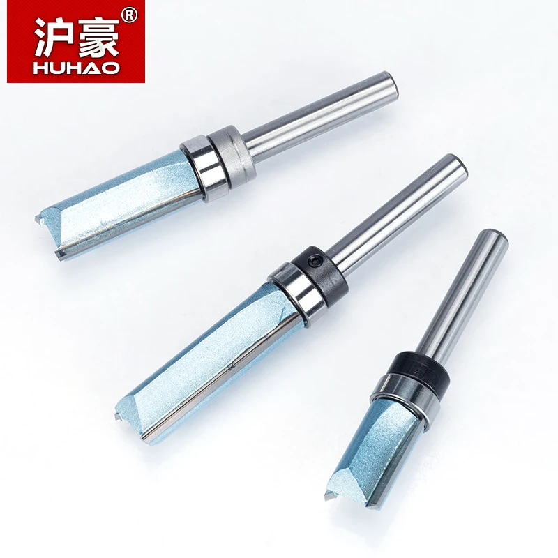 HUHAO 1pc Bearing Flush Trim Router Bit for wood 1/2" 1/4" Shank straight bit Tungsten Woodworking Milling Cutter Tool