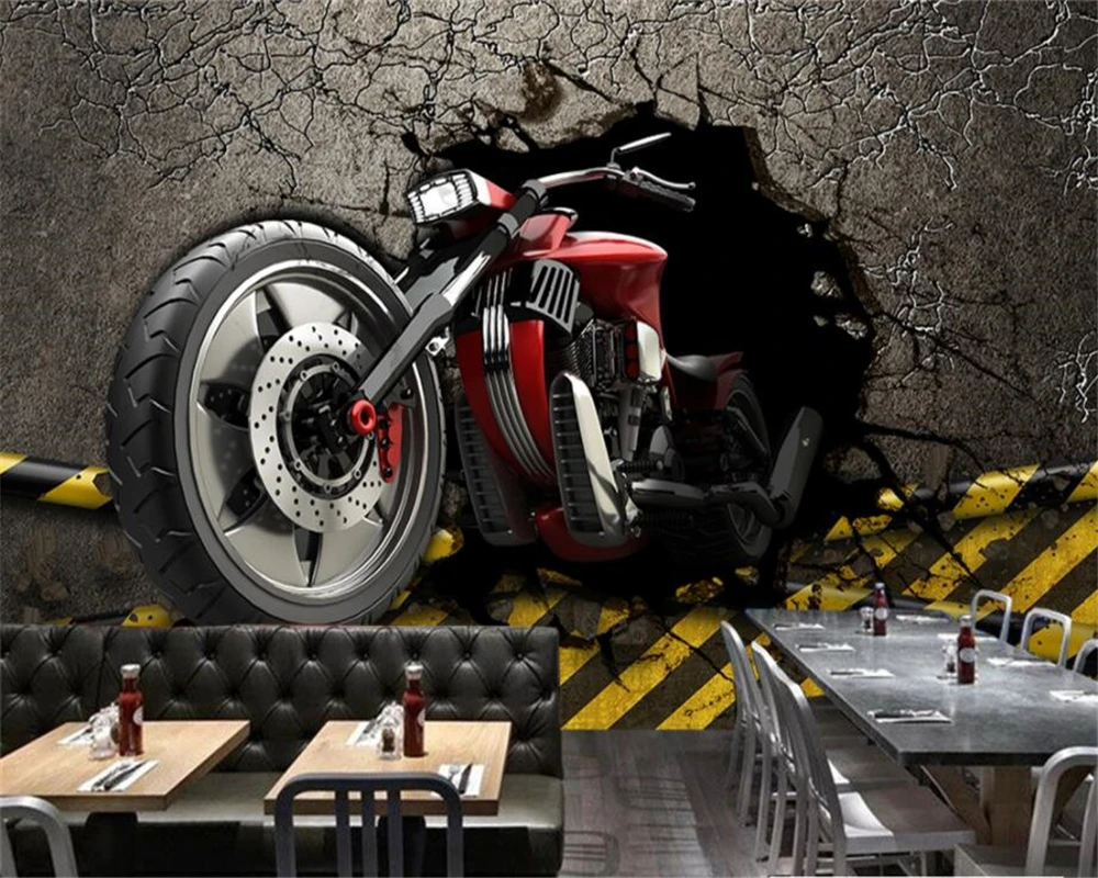 Beibehang Custom Wallpaper 3d Broken Wall Motorcycle European Style Retro Wallpaper Background