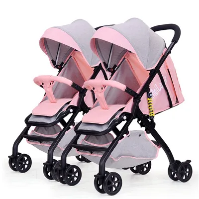 Двойная детская коляска, легкая складная, может лежать, съемная, для второго ребенка, двойная детская коляска - Цвет: pink 2