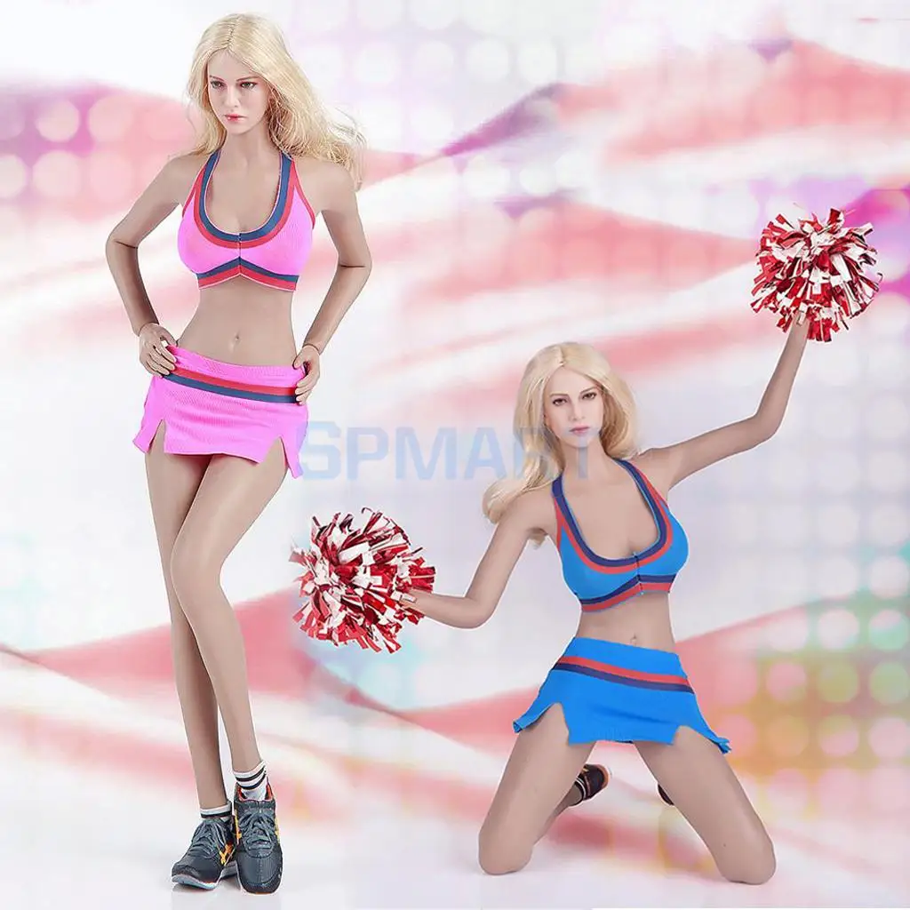 

2 Sets 1/6 Scale Cheerleading Uniform and Shoes for 12'' Action Figure Hot Toys Phicen Accessories Red+Blue