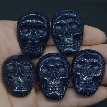 

1.37" Blue Sand Stone Carved Stone Skull Cab Cabochon Figurine Statue 1 Piece