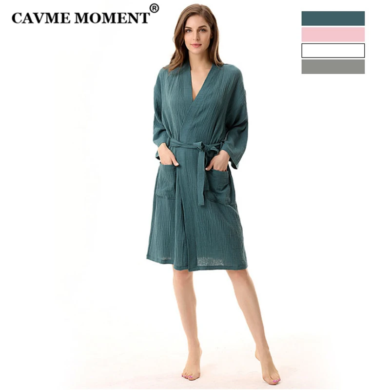 

CAVME 2019 Thin PURE Cotton Bathrobe for Couples Summer PLUS SIZE Waffle Robes Solid Color Double Layers Cotton