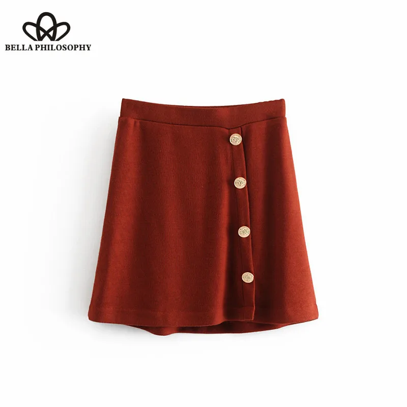 Wonder 2018 new autumn Vintage Chic Solid Basic Buttons Knitted Mini Skirt A Line Elastic Waist Ladies Skirt Casual Faldas Mujer