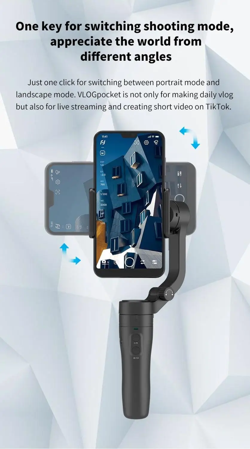  Feiyu VLOG Pocket a Pocket Sized Foldable 3 axis Smartphone Handheld Gimbal Stabilizer for iPhone X