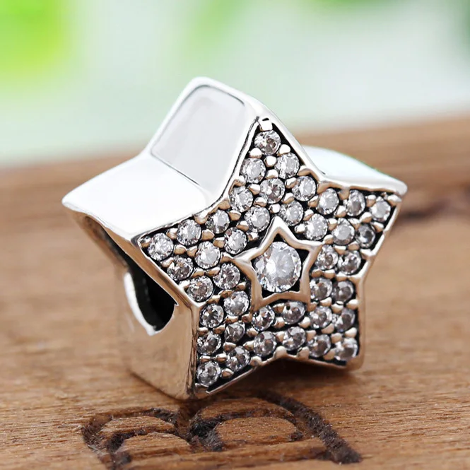 

Authentic 925 Sterling Silver Bead Charm Pave Wish Upon A Star With Crystal Bead Fit Pandora Bracelet Bangle DIY Jewelry