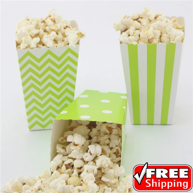 

36pcs Mix 3 Designs Lime Green Striped Polka Dot Chevron Paper Popcorn Boxes-Movie Wedding Party Favor Candy Buffet Snack Treat