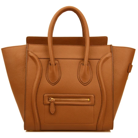 Женская сумка из натуральной кожи с большой верхней ручкой и смайликом - Цвет: Brown
