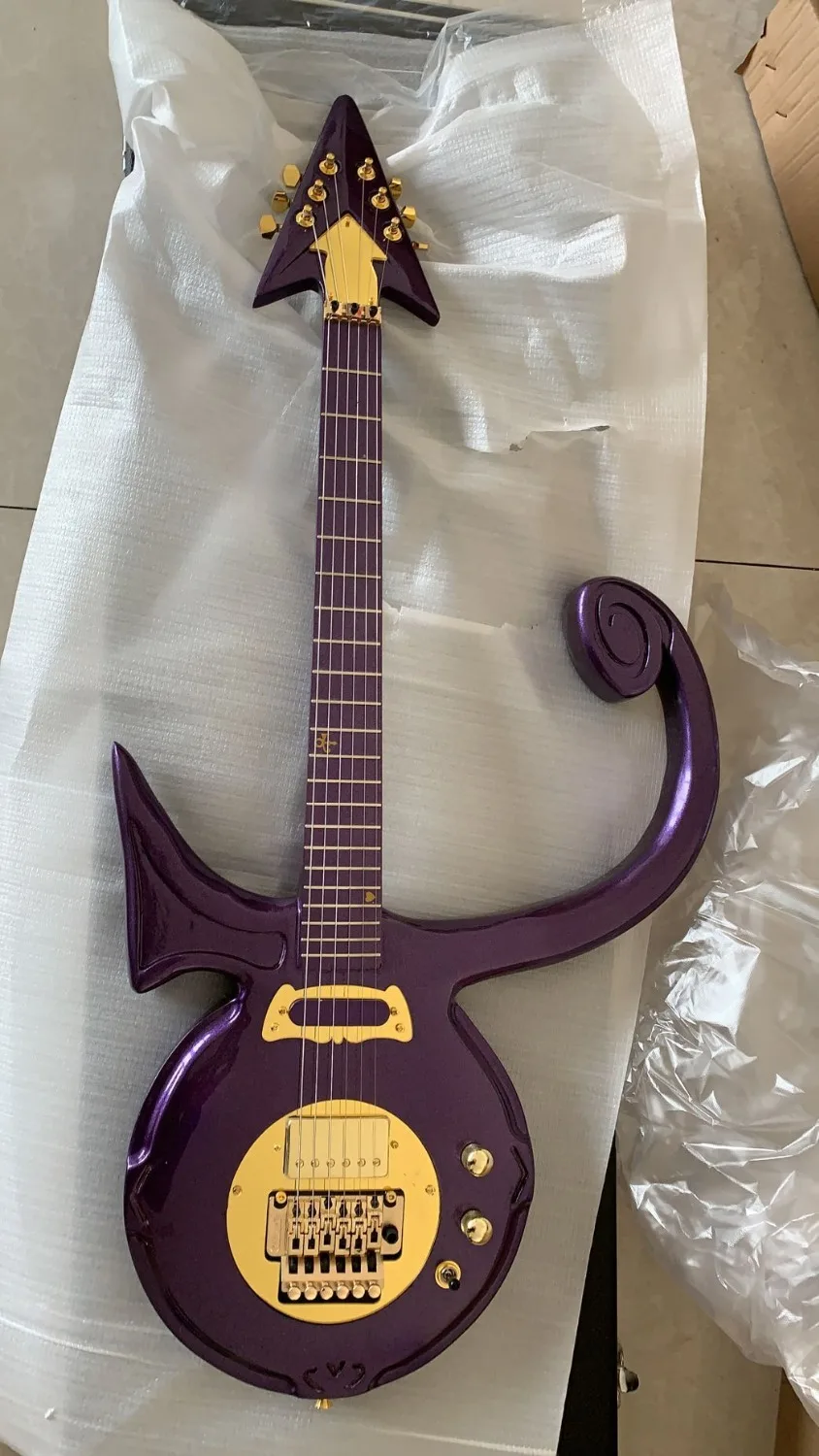 Принц символ любви Модель гитары фиолетовый большой тремоло мост Золотое оборудование на заказ абстрактный символ фиолетовые гитары