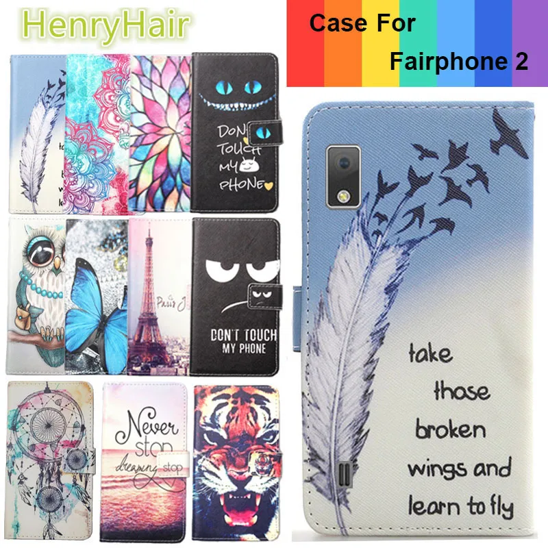 

Top Selling 11 Colors Cartoon Painting PU Leather Magnetic clasp Wallet Cover For Fairphone 2 Case