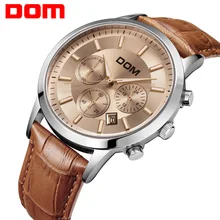 DOM men’s watch large dial multifunctional sports waterproof genuine leather strap men’s watches MS301L