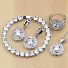 925 joyería de plata zirconia cúbico blanco Juegos de joyería para las Mujeres Partido Pendientes/colgante/Collar/Anillos/pulsera