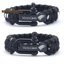 NEW FREELB Game of Thrones House Stark Logo Paracord Survival Black Metal Buckle Laser Print Handmade Jewelry for Women Men fans
