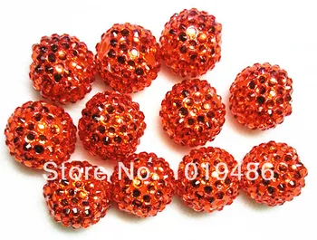 

18X20MM Orange color 100pcs / lot Chunky Resin Rhinestone Beads,Bling Resin Ball Beads, for Chunky Necklace Jewelry