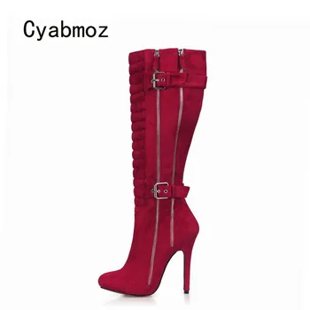 

Cyabmoz Sexy Knee High Heels Winter Boots Women Shoes Woman Zip Buckle Ladies Wedding Dress Shoes Zapatillas Botas Zapatos Mujer