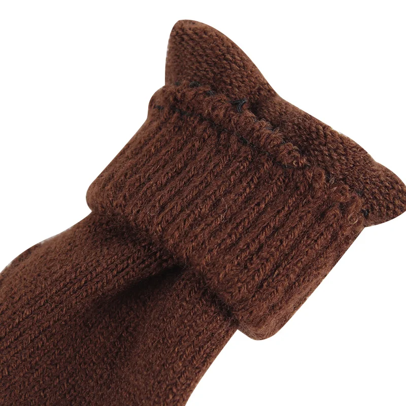2PCS Kids Beanie Hats Cotton Brown Knitted Hat Gloves Sets Autumn Velvet Boys Girls Skullies Warm Children Winter Earflap Hats (8)