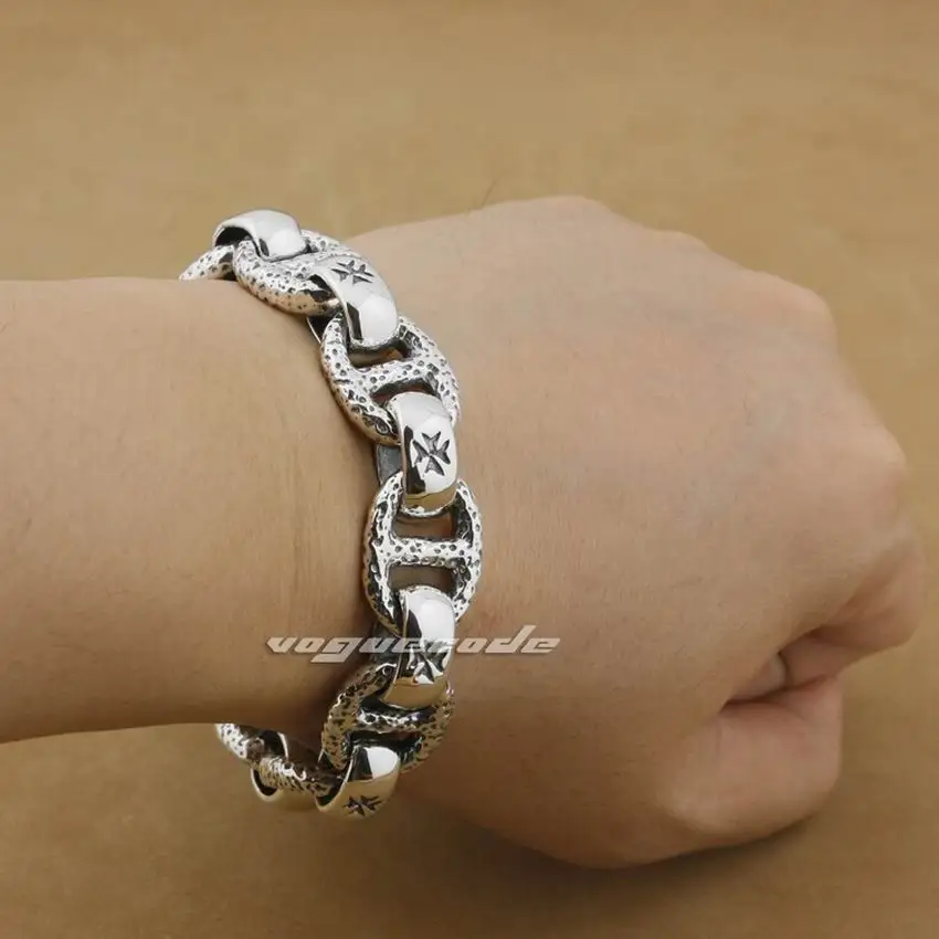 5 Lengths 925 Sterling Silver Handmade Mens Biker Rocker Bracelet 8W006
