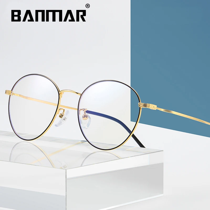 

BANMAR Fashion Blue Light Glasses Retro Metal Frame Anti Blue Ray Computer Glasses Vintage Round Glasses Frame Eyewear 1904