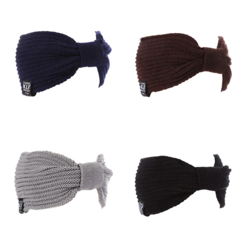 Winter Women Ponytail Baggy Beanie Hat Ladies Wool Knitted Warm Cap Casual Female Stretch Cable Messy Bun Stripe Hats CP0315  (2)