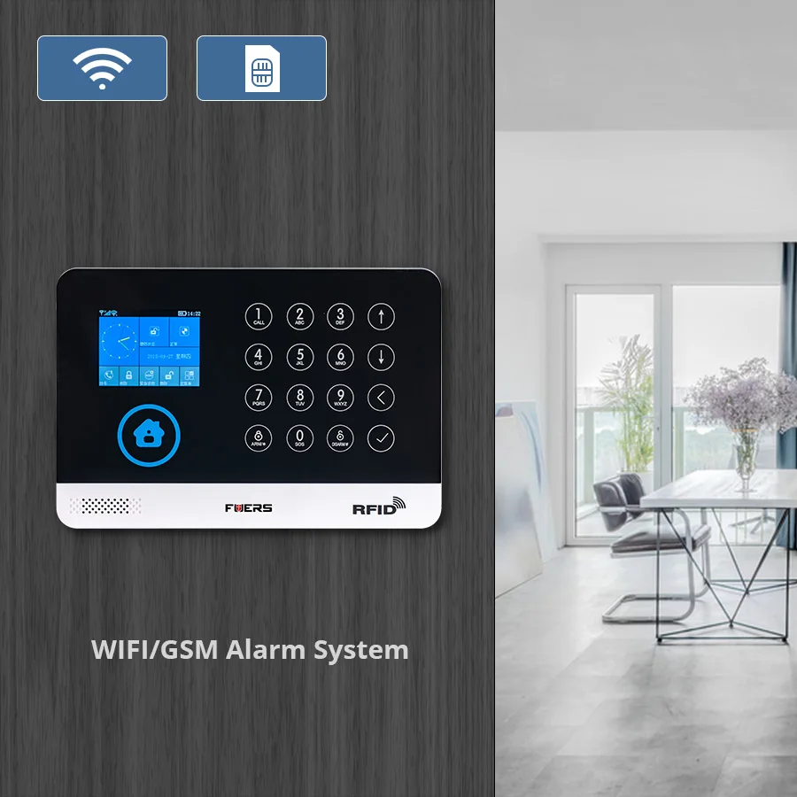 FUERS WG11 WIFI GSM inalámbrico hogar negocio antirrobo sistema de alarma de seguridad APP Control sirena RFID Detector de movimiento PIR Sensor de humo