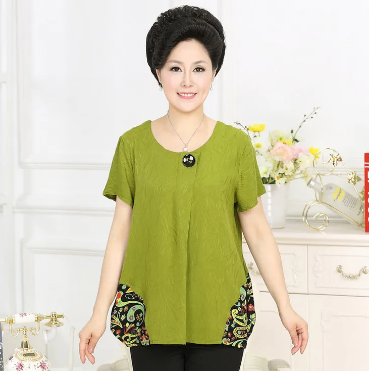 

large size o-neck short sleeve tshirt 2018 summer new middle old age mother casual printed women loose top tee shirt