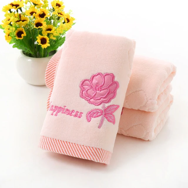 76cmX 34cm Embroidery Rose Flower Print Face Towel Cotton Body Cloth