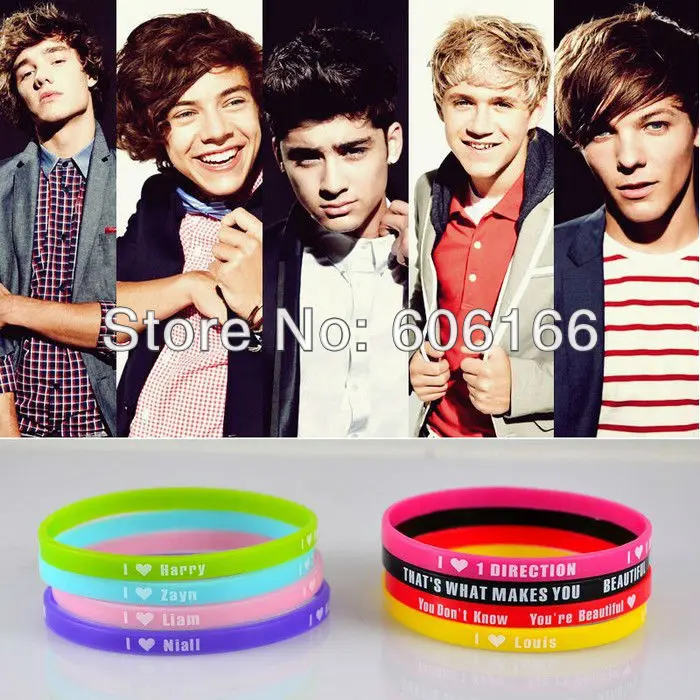 200 шт. смесь много 5 мм Горячие 1D I Love One Direction Super Star силиконовый браслет Дизайн Браслеты подарок