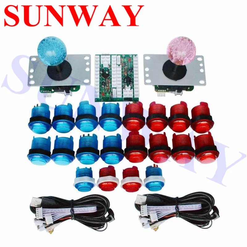 

2 Players DIY Arcade Illuminated joystick Kits With 20 LED Arcade Buttons +5pin Joysticks+USB Encoder+Cables Joystick Arcade Set