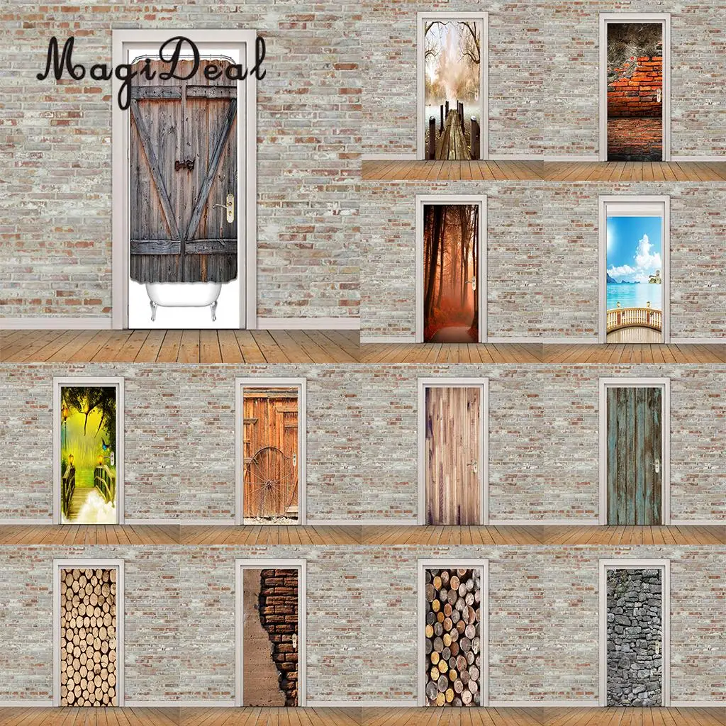 

3D Door Wall Paper Murals Wall Stickers Scene for Home Art Decoration Self Adhesive Vinyl Waterproof Art Door Decals 77x200cm