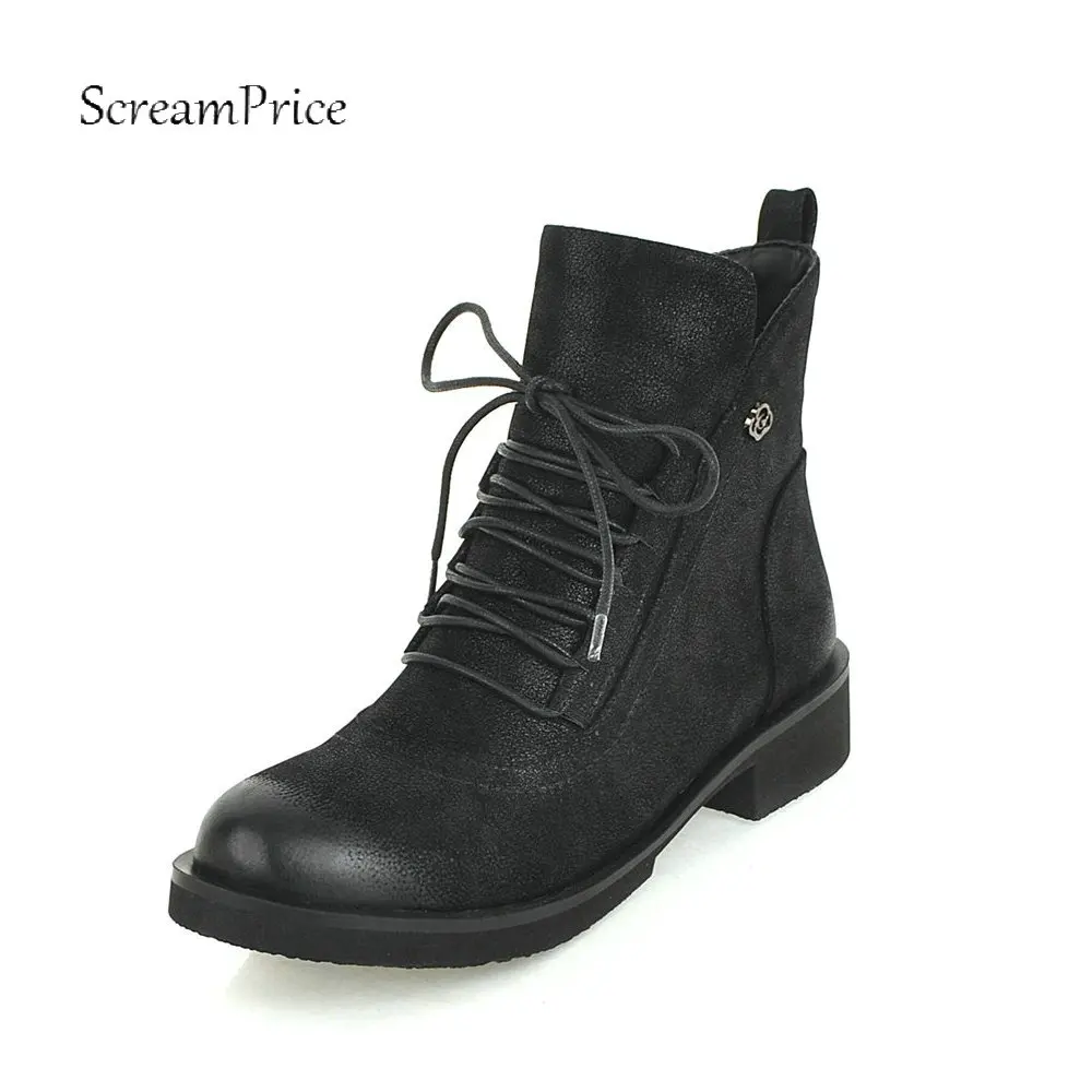 

Women Cow Suede Ankle Boots Platform Flat Heel Fashion Martin Boots Lace Up Autumn Winter Woman Shoes Plus Size 2018 New