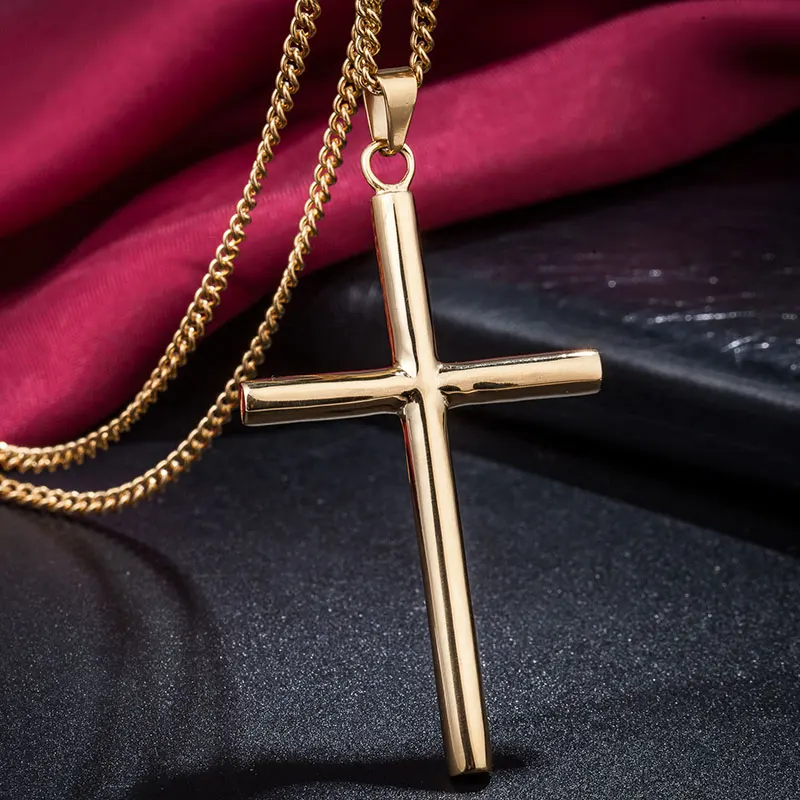 

WAWFROK Men Necklace Inoxidable Collar de Cadena Gold Stainless Steel Necklaces Cross Necklace Pendant chain kolye Jewelry
